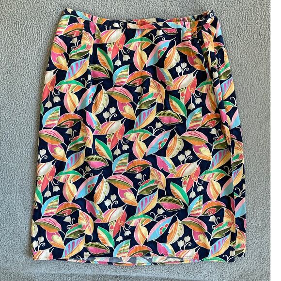 Talbots Dresses & Skirts - Talbots Knee Length Skirt 22W Corduroy Floral Pleated Wrap Retro Blue Orange 22